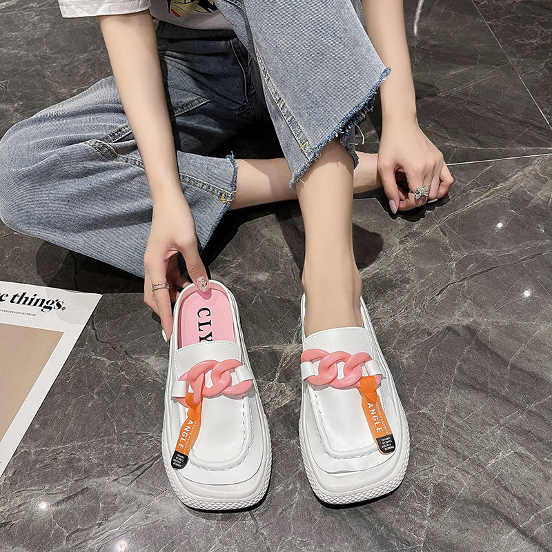 Metal Buckle Thick Sole Casual Slippers for Comfort