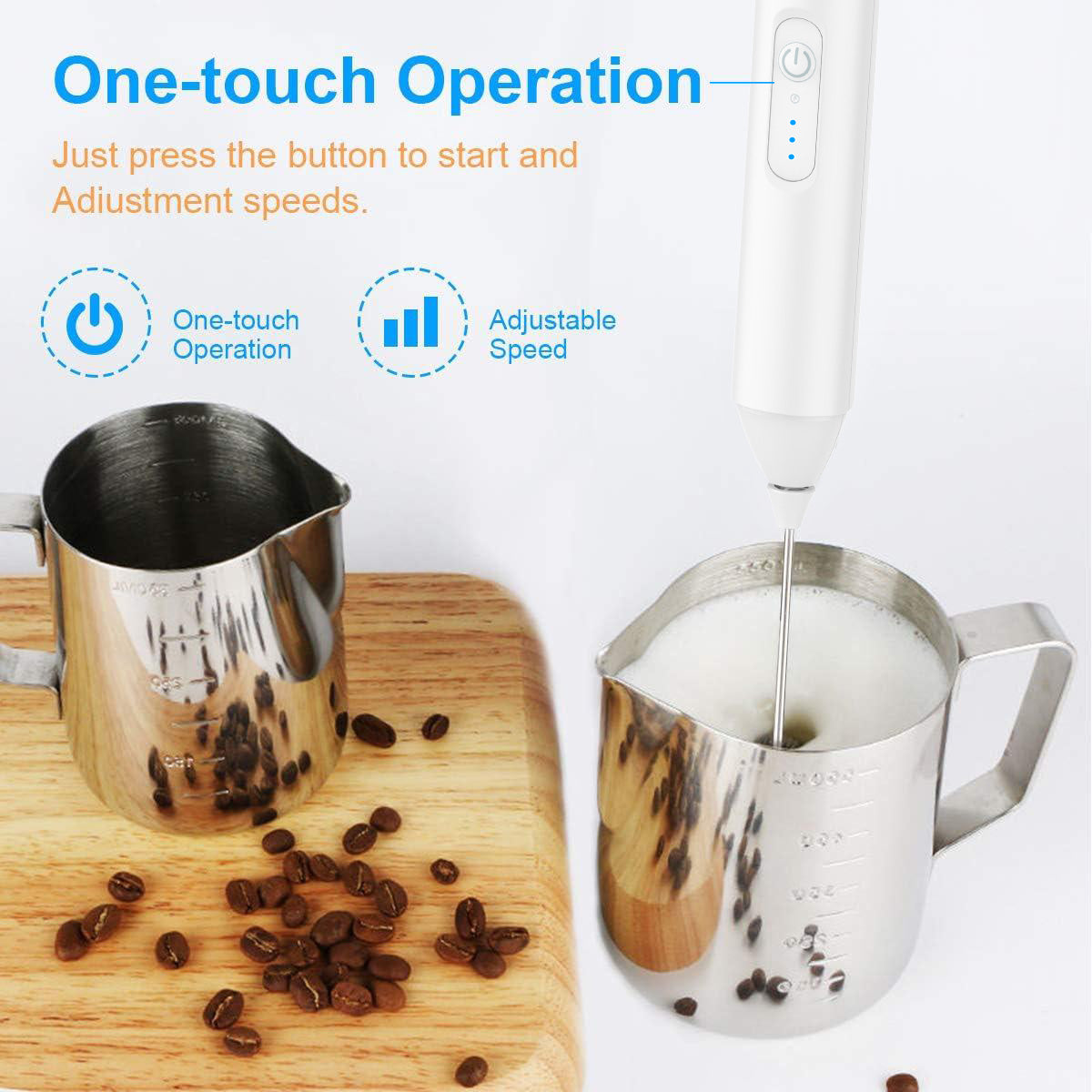 USB Rechargeable 3 Speeds Foam Maker Electric Handle Blender Egg Beater