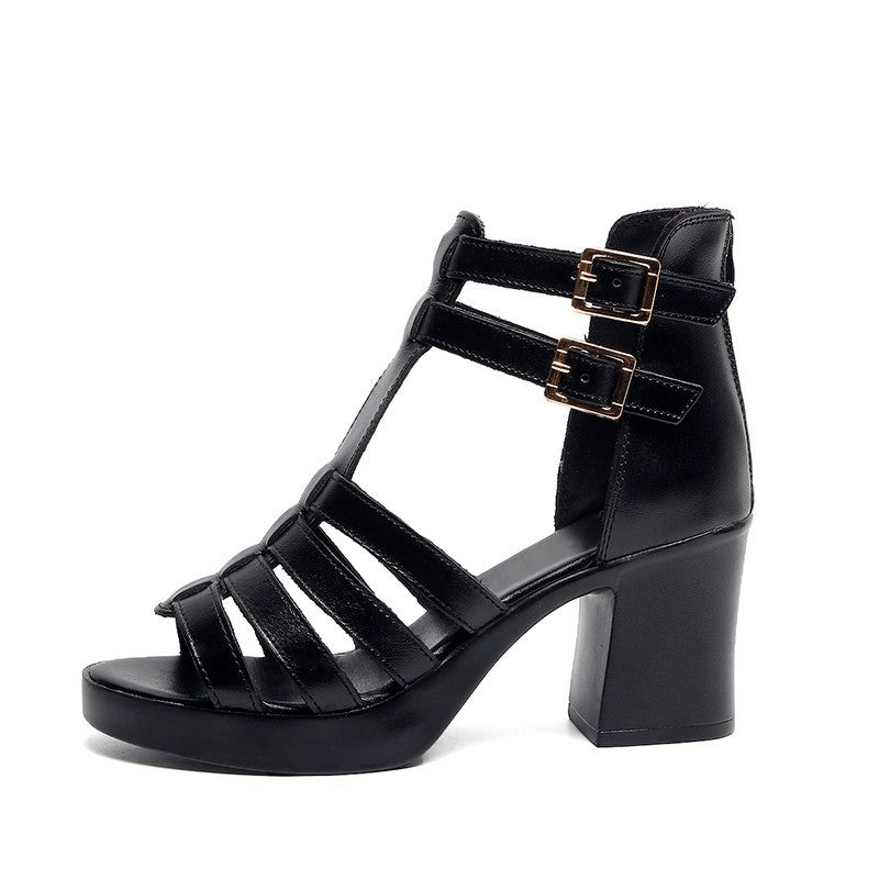 Women's Casual Fish Mouth Sandals with Thick Heels