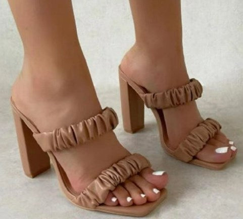 High Heel Square Toe Beach Sandals and Slippers