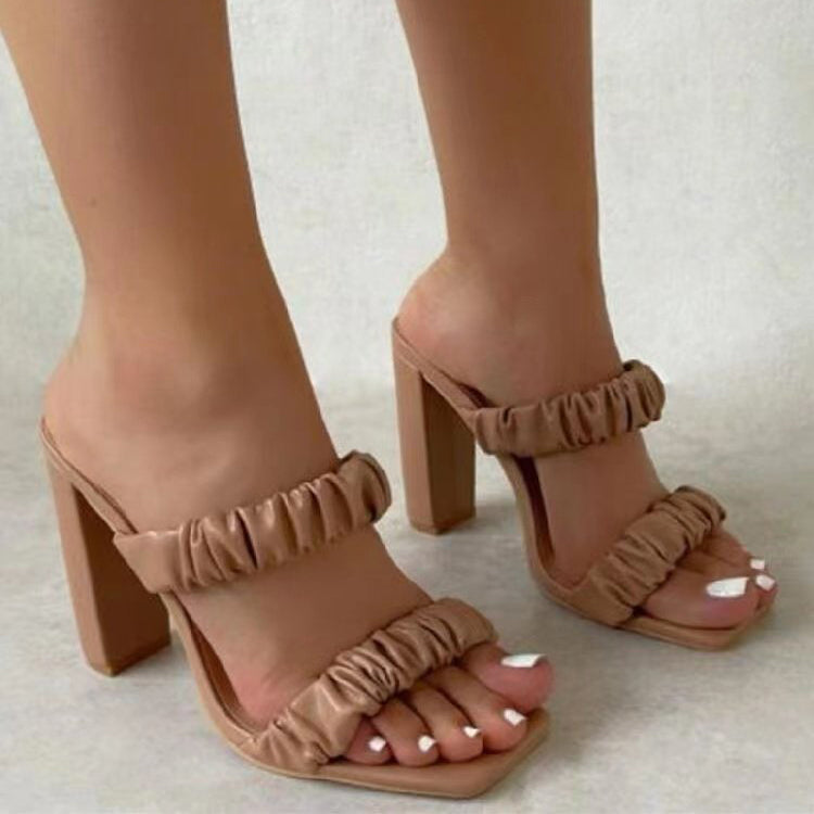 High Heel Square Toe Beach Sandals and Slippers